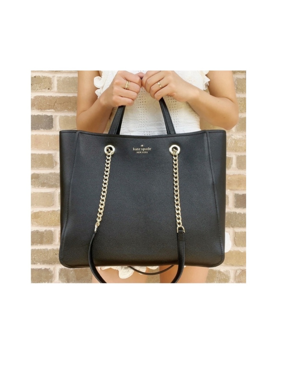 LIKE NEW kate spade infinite triple compartment pebbled leather black tote bag
